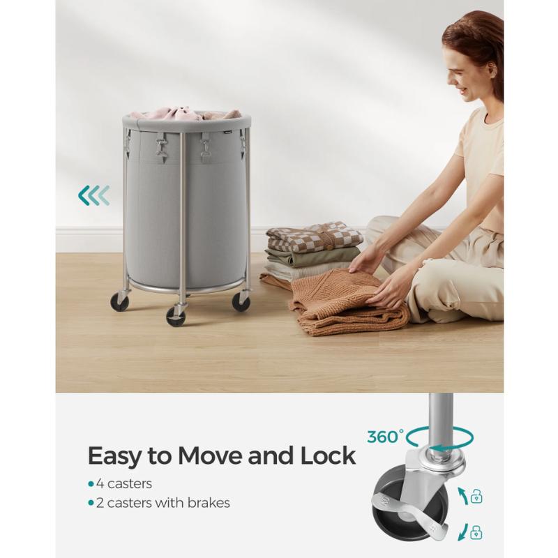 SONGMICS 18.5Gal Round Laundry Sorter Laundry Hamper with Wheels Rolling Laundry Cart with Removable Bag for Laundry Room Gray and Silver1251