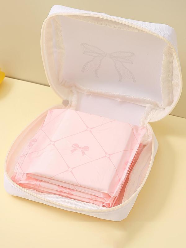 Bow Pattern Portable Sanitary Napkin Storage Bag, Lightweight Tissue Bag for Women's Products, Travel Cosmetics Storage Box