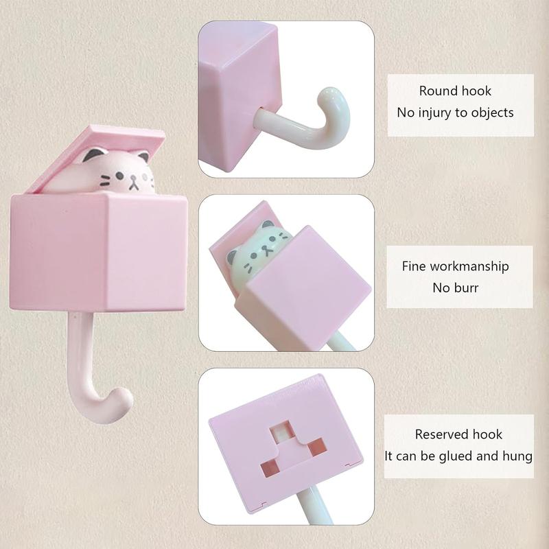 Yiwafu 4PCS Cute Key Hook, Room Decor Creative Adhesive Coat Hooks, Utility Cat Hook for Wall Hanging Decorations, Dorm Decor Hooks for Coat, Scarf, Hat, Towel, Key