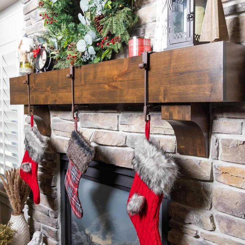 [Fireplace Stocking and Garland Hanger] - Each Mantle Holder Has Two Hooks for Dual Purpose - Hold Christmas Stocking and Hang Garland - Durable Wrought Iron - Padded Contact Points (3 Pack - Brown)