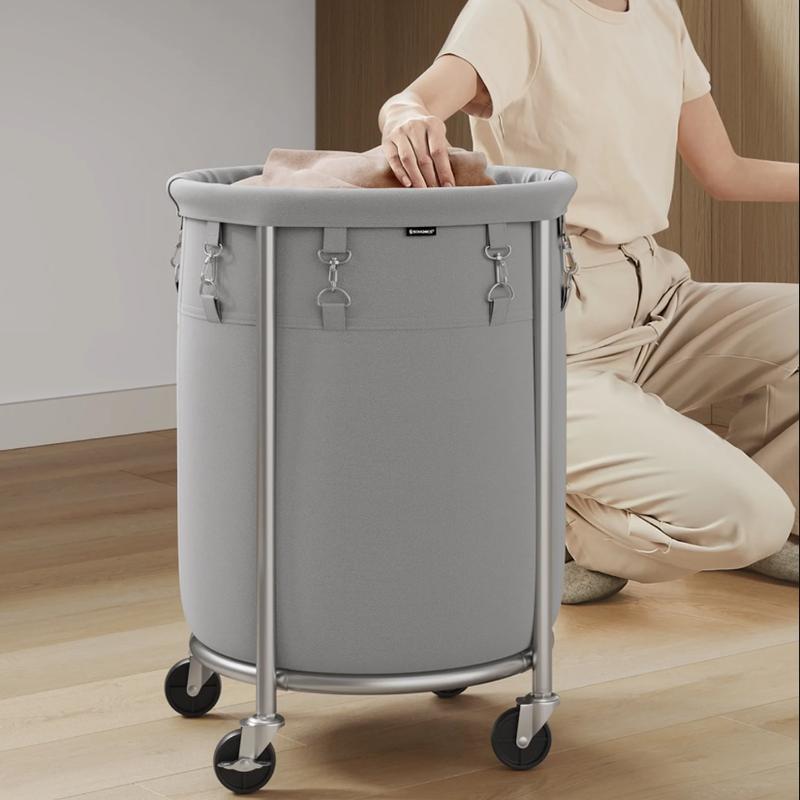 SONGMICS 18.5Gal Round Laundry Sorter Laundry Hamper with Wheels Rolling Laundry Cart with Removable Bag for Laundry Room Gray and Silver1251