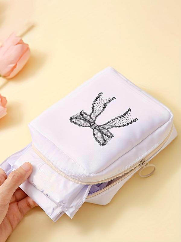 Bow Pattern Portable Sanitary Napkin Storage Bag, Lightweight Tissue Bag for Women's Products, Travel Cosmetics Storage Box