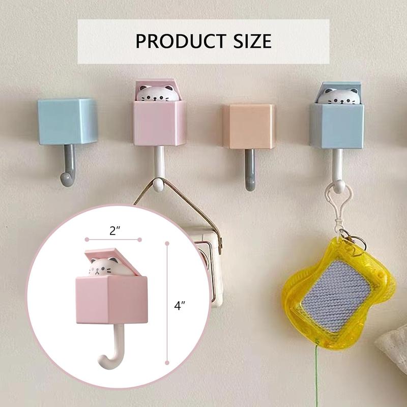 Yiwafu 4PCS Cute Key Hook, Room Decor Creative Adhesive Coat Hooks, Utility Cat Hook for Wall Hanging Decorations, Dorm Decor Hooks for Coat, Scarf, Hat, Towel, Key