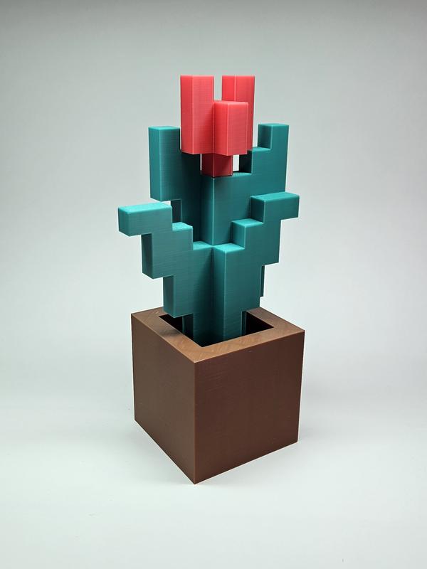 Minecraft Inspired Tulip 3d Printed With Pot - Minecraft Decor - Fake Plant - Decorative - Nature