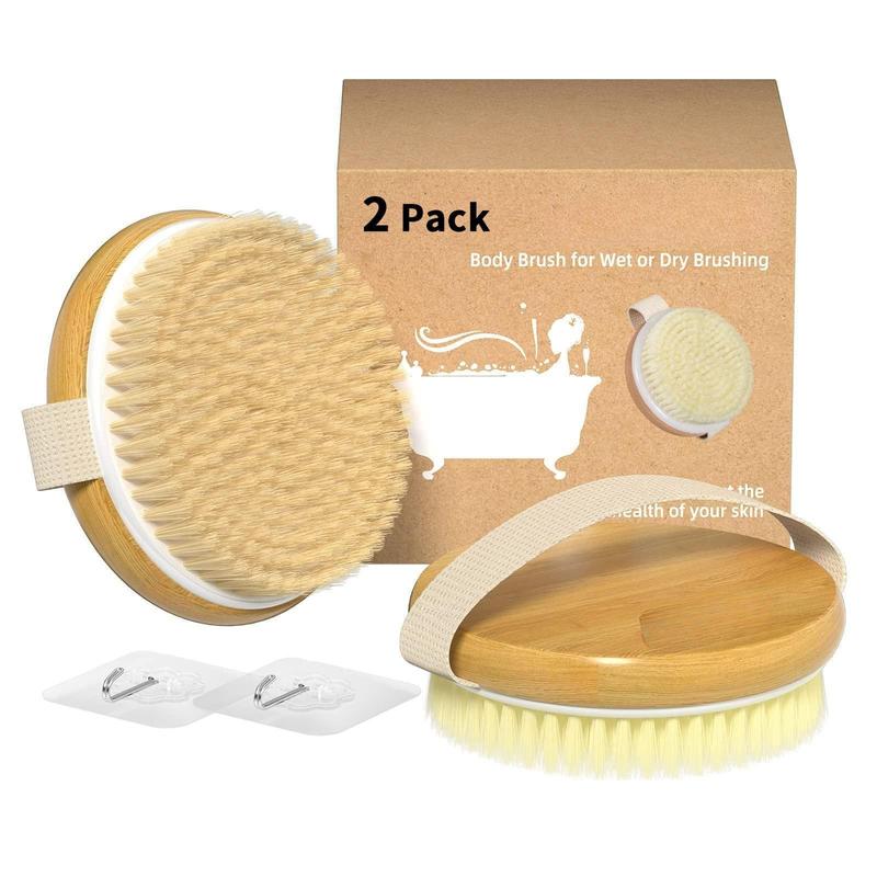 2-pack bamboo dry brush: suitable for wet and dry brushing, with soft and hard bristles, suitable for all skin types