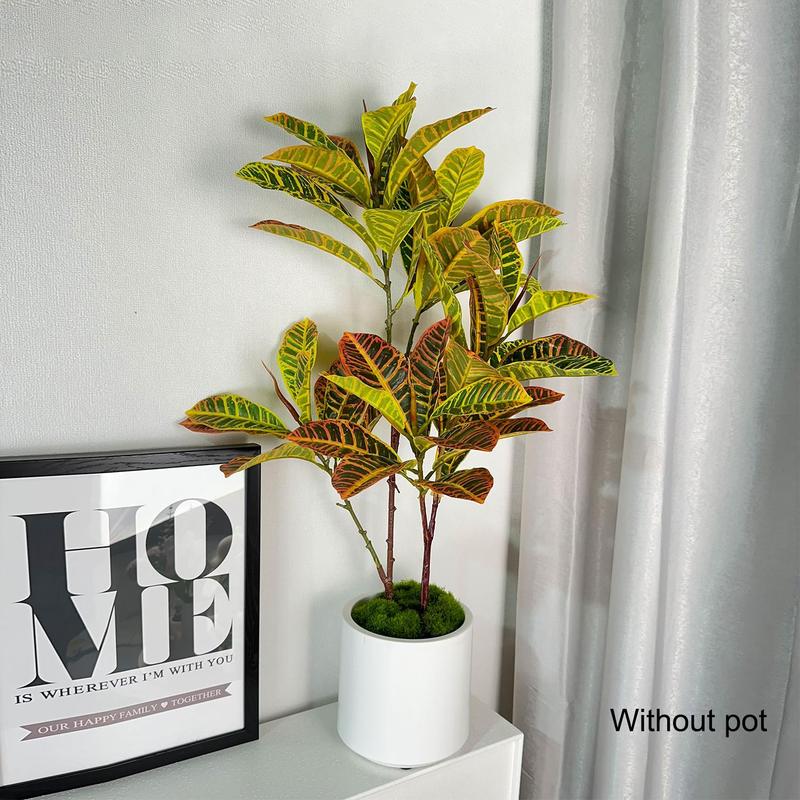 Artificial Plant, Fake Codiaeum Tree Branch, Plastic Ficus Plant, Faux Plant Leaf, Tropical Plant for Home Living Room Office Decor