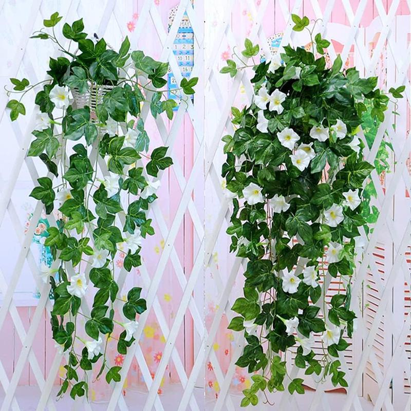 Artificial Morning Glory Vine, Faux Flower Wall Hanging Fake Plant Wall Decor, Gift for Mom, Spring Summer Decorative Plants for Living Room Bedroom Dining Room Garden Front Door Porch