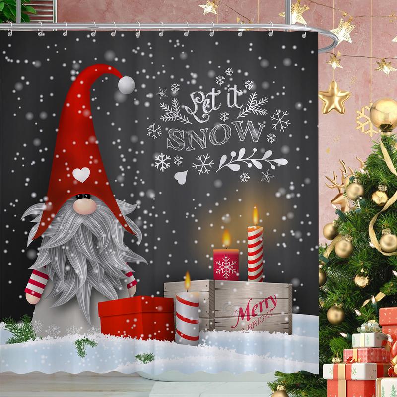 PAUSEBOLL Gnome Shower Curtains for Bathroom Lovely Cute Sprite Christmas Let it Snow Fabric Shower Curtain Winter Xmas Holiday Bathroom Curtain Set with Hooks Included 72x72 inches