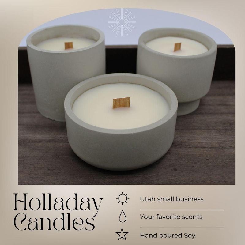 Hand Crafted Concrete Candle with Wood Burning Wicks