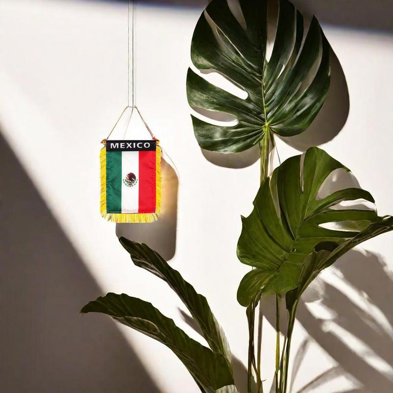 Mexico Window Hanging Flag, Mini Flag Banner, Car Rearview Mirror Decor, Fringed Hanging Flag with Suction Cup