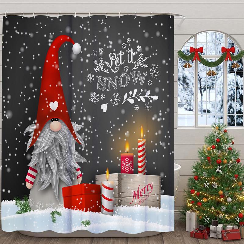 PAUSEBOLL Gnome Shower Curtains for Bathroom Lovely Cute Sprite Christmas Let it Snow Fabric Shower Curtain Winter Xmas Holiday Bathroom Curtain Set with Hooks Included 72x72 inches