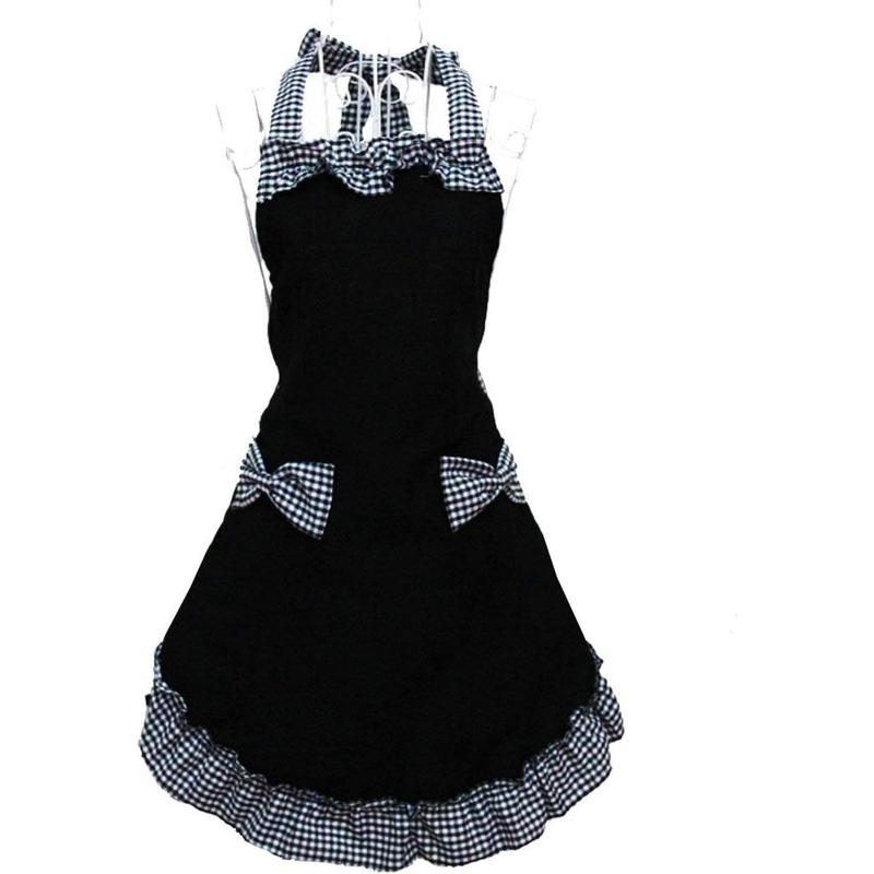 Hyzrz Cute Retro Lovely Vintage Ladies Kitchen Flirty Vintage Aprons for Women Girls with Pockets for Mothers Day Gift (Black)