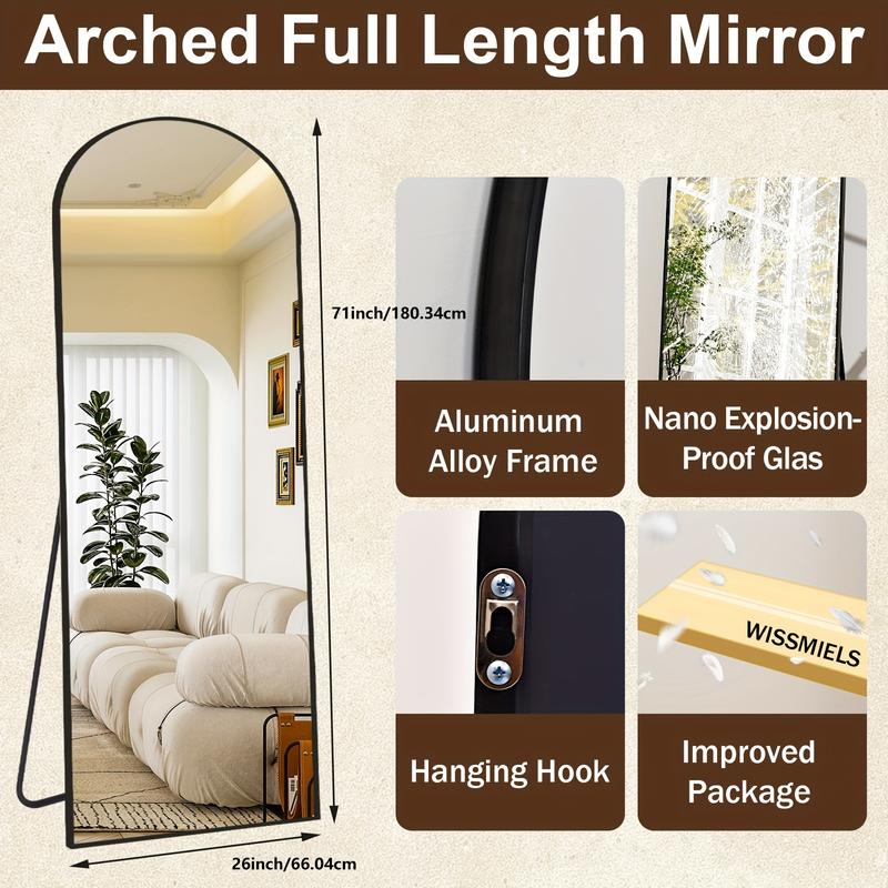 71x30 71x26 Full Length Mirror, Arched Floor Length Mirror, Oversized Standing Mirror, Hanging or Leaning Against Wall Mounted Mirror, Large Full Body Mirror with Aluminum Frame for Bedroom