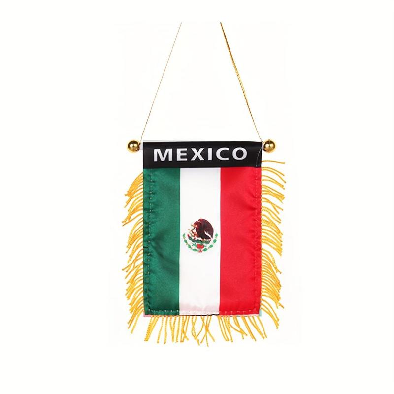 Mexico Window Hanging Flag, Mini Flag Banner, Car Rearview Mirror Decor, Fringed Hanging Flag with Suction Cup