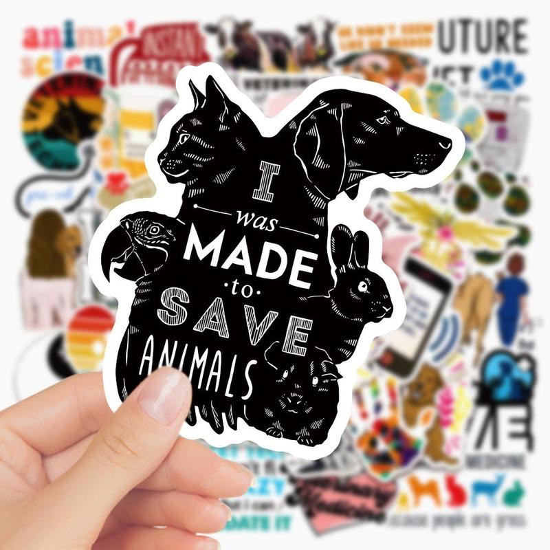 50pcs set Cute Pet Care Theme Pattern Waterproof Decoration Sticker, Veterinary Professional Graffiti Series Graffiti Sticker, DIY Decorative Sticker For Water Bottle Laptop