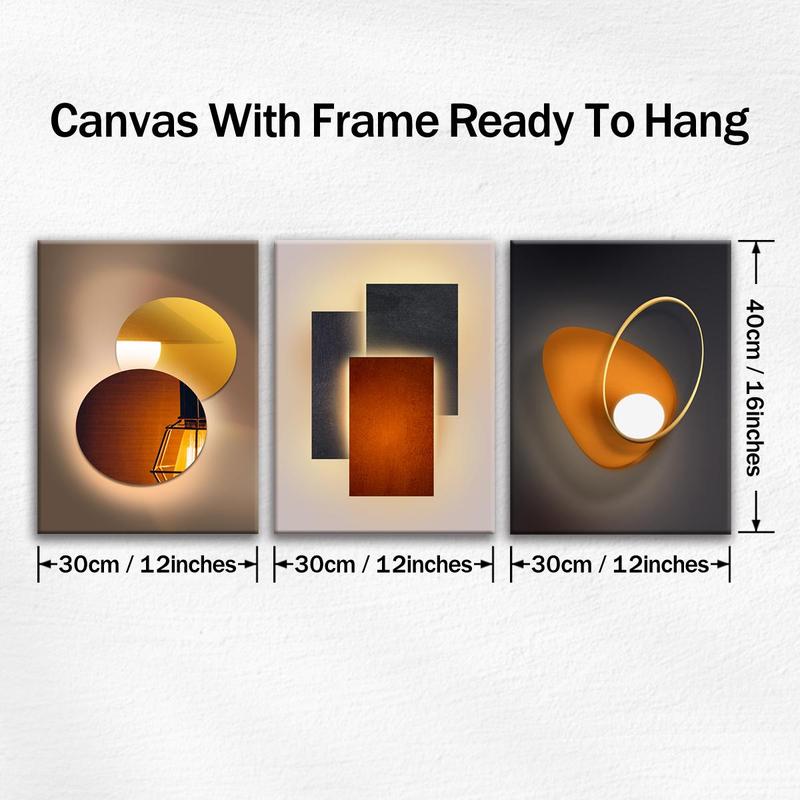 Wooden Framed Canvas Painting, 3 Counts Multi-Dimensional Effect Spray Painting Poster, Wall Art Decor for Home Living Room Bedroom Office