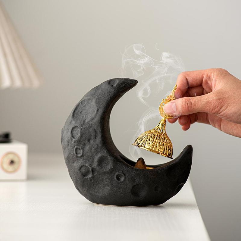 Moon Shaped Incense Burner, Creative Incense Burner Holder, Home Fragrance Holder, Desktop Decor for Home Office, Ramadan Decorations