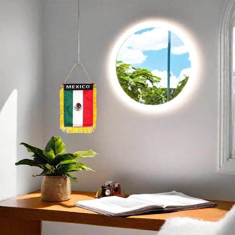 Mexico Window Hanging Flag, Mini Flag Banner, Car Rearview Mirror Decor, Fringed Hanging Flag with Suction Cup