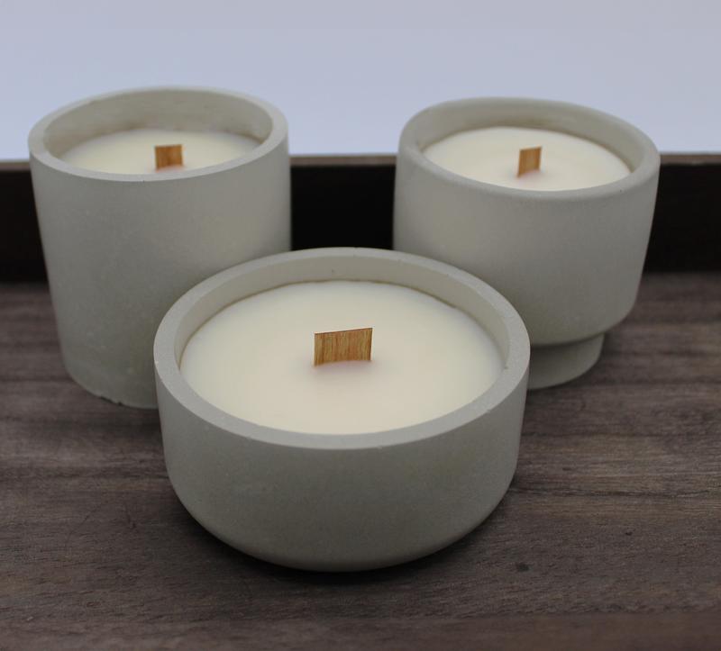 Hand Crafted Concrete Candle with Wood Burning Wicks