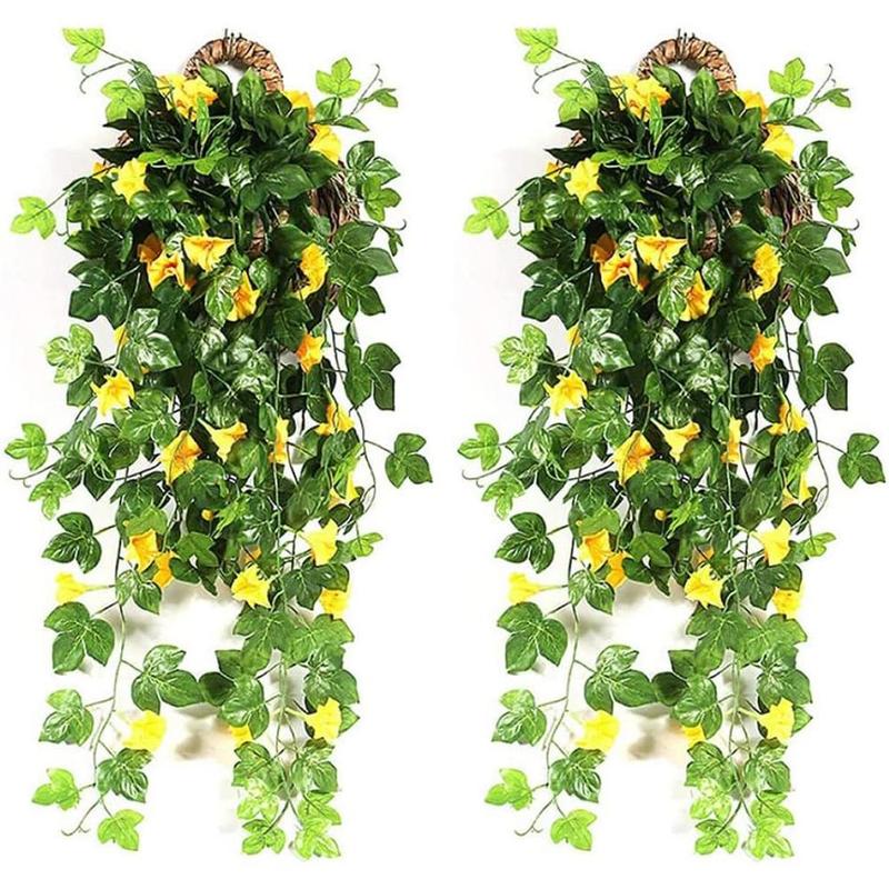 Artificial Morning Glory Vine, Faux Flower Wall Hanging Fake Plant Wall Decor, Gift for Mom, Spring Summer Decorative Plants for Living Room Bedroom Dining Room Garden Front Door Porch