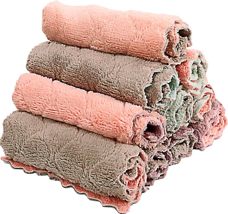 10-Pack Microfiber Kitchen Washcloths, Super Absorbent Coral Velvet Dishtowels