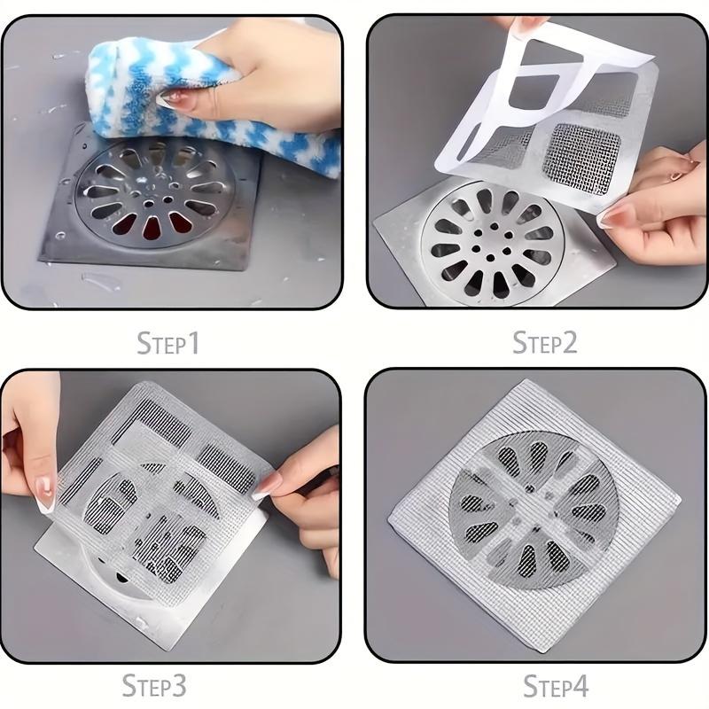 50 Ultra Fine Disposable Shower Sewer Hair Catcher, Premium Hair Stopper Sewer Strainer Covers - Adhesive Mesh Stickers For Floor Sink Strainer Filters, Bathroom Accessories, Shower Sewer Hair Stopper, Easy To Clean And Replace