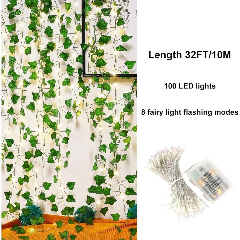 24count Fake Leaves Artificial Ivy Garland Greenery Vines for Bedroom Decor Aesthetic Silk Ivy Vines for Room Wall Home Decoration