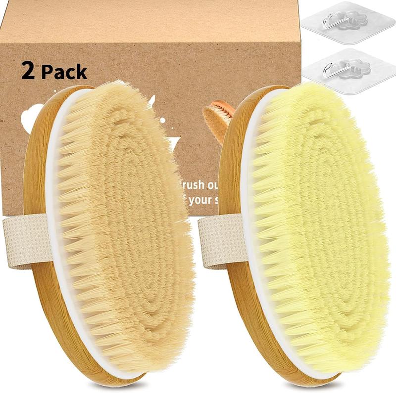 2 Pack Dry Body Brushes, Exfoliating Body Scrubbers, Natural Bristles for Dry Skin, Improve Circulation, Stop Ingrown Hairs, Reduce Acne and Cellulite Accessories Gift