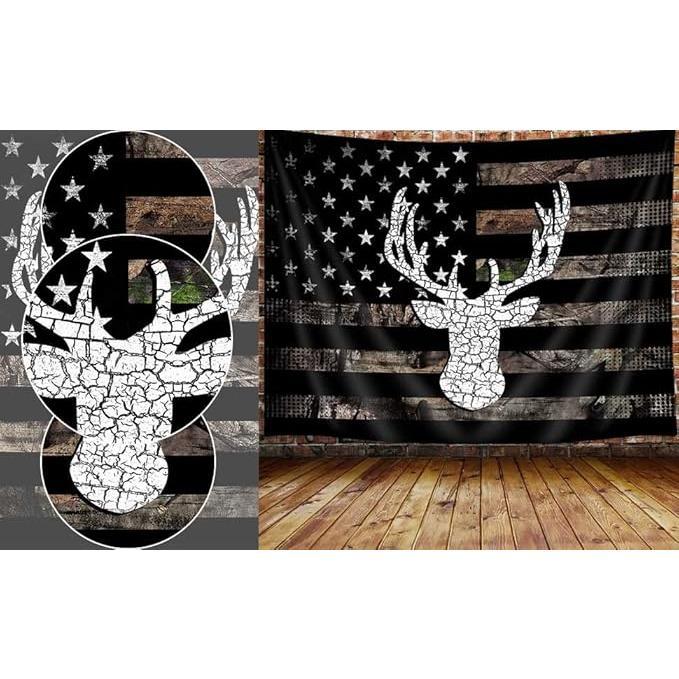 American Flag Hunting Tapestry, Western Black and White Country Deer Tapestry Wall Hanging for Men Bedroom Room, Rustic Camo Tapestries Poster Blanket College Dorm Home Decor 60X40 Inches