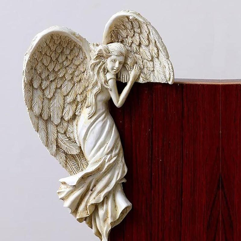 Angel Wing Design Door Hanging Decor, 1 Count Cute Resin Sculpture, Decorative Ornament for Home Lintel Desk Side Bookshelf