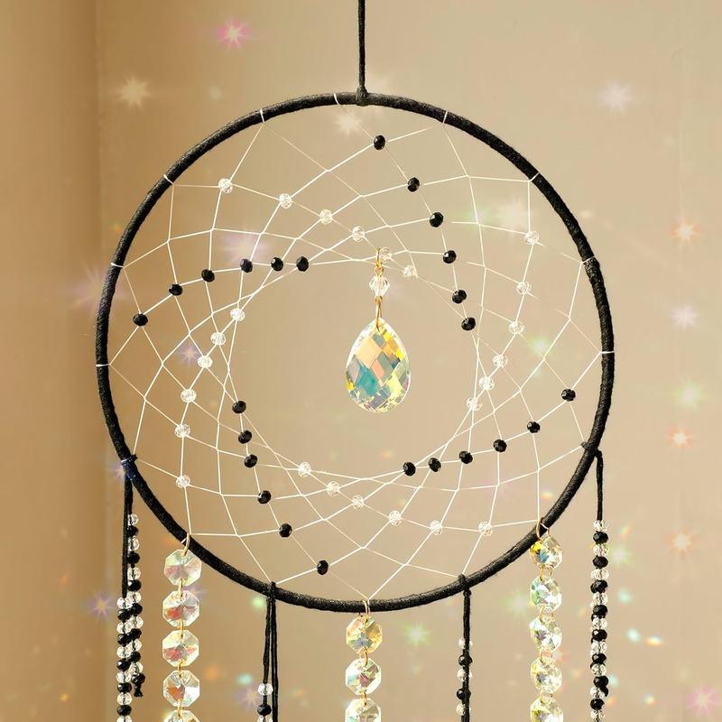 Dream Catchers with Crystals - Large Black Boho Moon Dream Catcher Wall Decor House Decorations for Home Girls   Bedroom Room Decor Christmas Birthday Teen Girl Boys Gifts