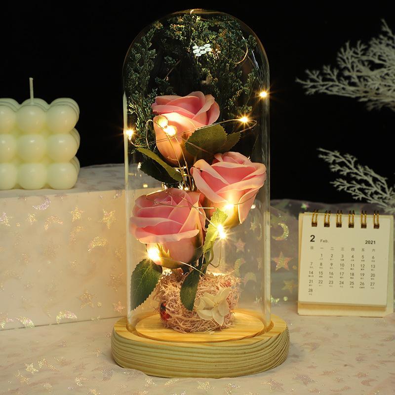 Light Up Artificial Rose with Clear Dome, 1 Count Glass Rose Flower Bouquet, Decorative Flower for Home Party Wedding Anniversary Graduation, Gifts