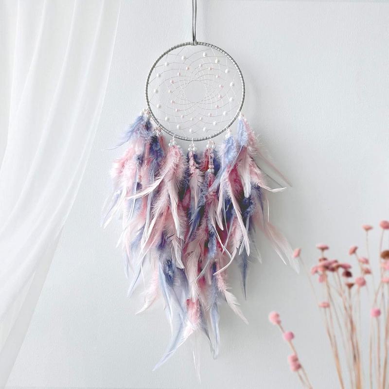 Dream Catchers, Handmade Traditional Circular Net, Wall Hanging for Home Decor, Girl’s Bedroom, Art Ornament Craft Gift (Grey and Pink)