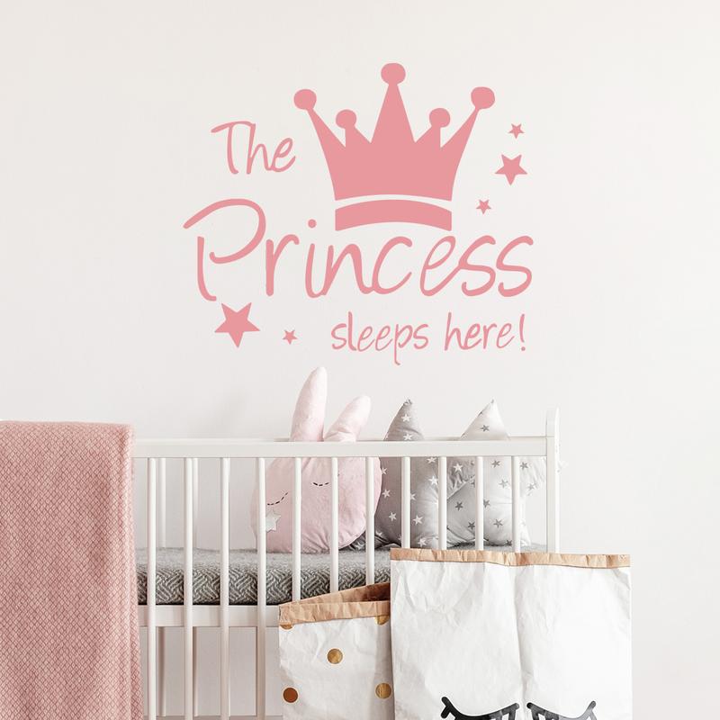 Princess Crown Wall Stickers, The Princess Sleeps Here Wall Decals for Girls Room Little Girls Bedroom Nursery Playroom Daycare Classroom Parties Decoration Decorative Smooth