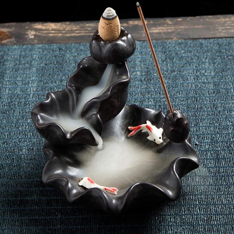 Backflow Incense Holder Waterfall Incense Burner,Home Decor with 30 Backflow Incense Cones + 50 Incense Stick Aroma Ceramic Aroma Ceramic Gift Christmas Freshener Scented Perfume Fragrance