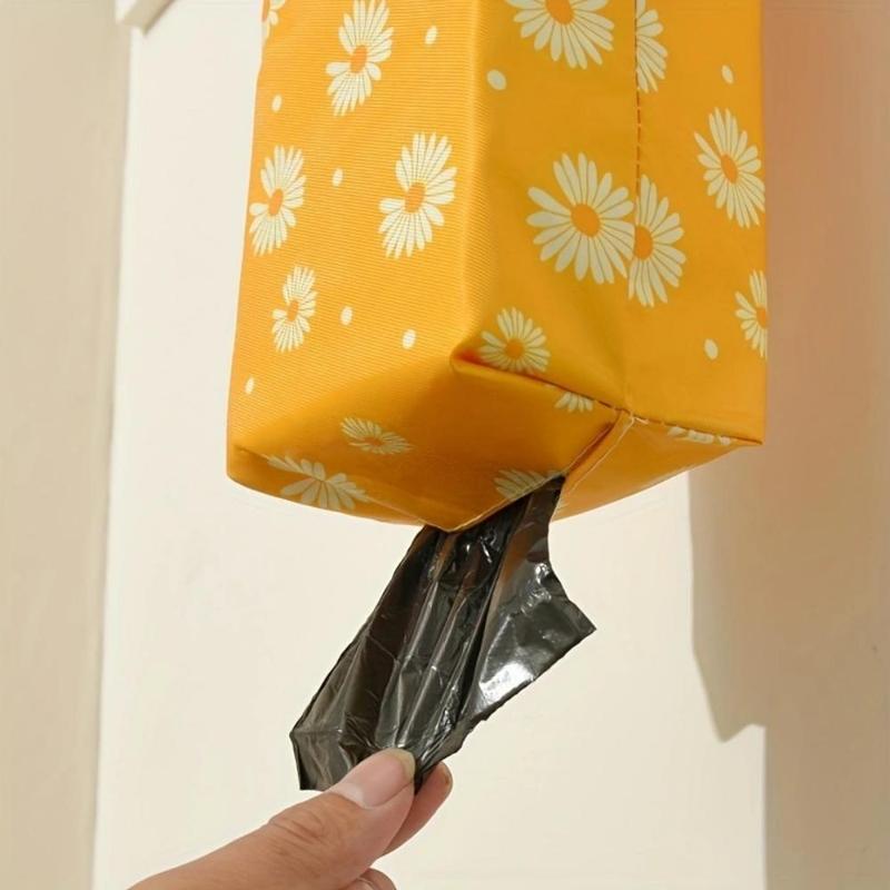 Random Color Daisy Pattern Hanging Garbage Bag Storage Bag, 1 Count Space Saving Garbage Bag Container for Home Kitchen Bathroom Office