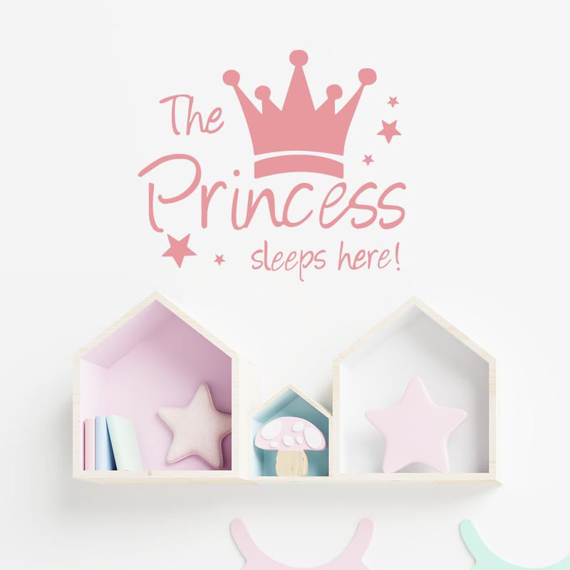 Princess Crown Wall Stickers, The Princess Sleeps Here Wall Decals for Girls Room Little Girls Bedroom Nursery Playroom Daycare Classroom Parties Decoration Decorative Smooth