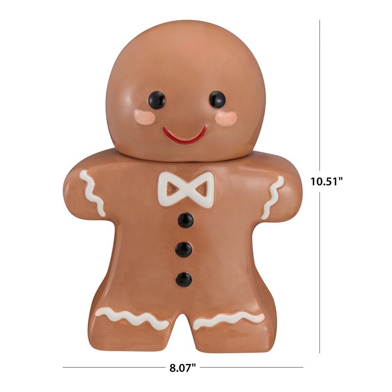 Holiday Time 57-Oz Gingerbread Man Glazed Earthenware Ceramic Treat Jar with Lid, Multicolor