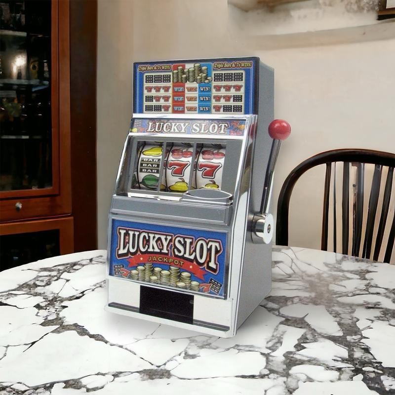 Saving Bank Coin Machine. Piggy bank Wide Spinning Reels. Working Handle. Jackpot Coin Slot. Manuel Coin Return. Jackpot Coin Return. Realistic Game Play Piggy (No Battery Required) Table