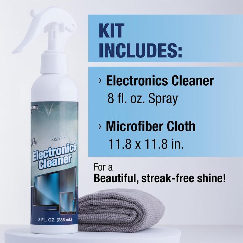 Spray for Electronics Cleaning, Safe Multisurface Cleaner for Any TV, Phone, Monitor, Keyboard, Screen, Computer, Includes Microfiber Towel - 8 Ounce Kit