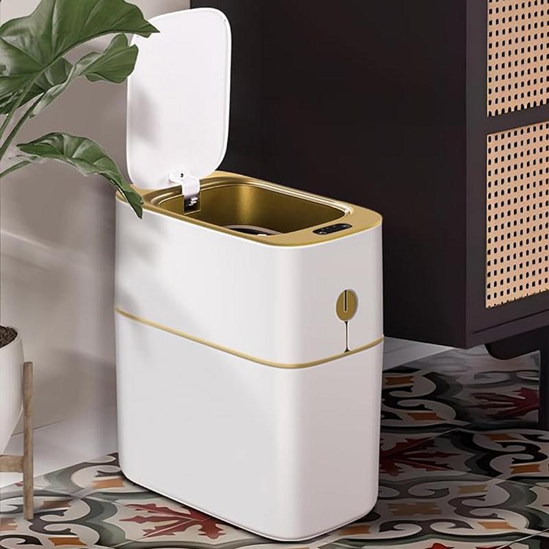 Bathroom Trash Can Garbage Can-Touchless with Lid, Small Plastic Slim Waste Basket for Bedroom, Office, Living Room, Toilet, Laundry, Dormitory