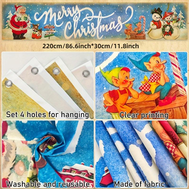 Vintage Christmas Themed Backdrop, 1 Count Santa Claus & Snowman & Elk & Gift Pattern Yard Signs, Christmas Holidays Party Hanging Banner Decorations