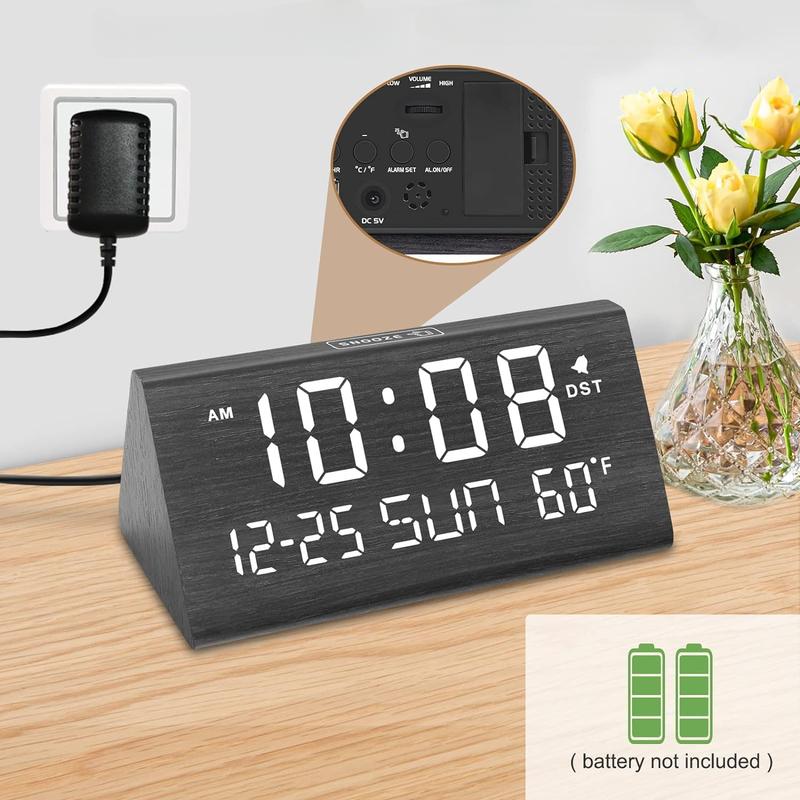 Digital Alarm Clocks for Bedrooms - Wooden Electric Clock, Date, Weekday, Temperature, 0- Brightness, Adjustable Alarm Volume,Housewarming Gift Decor cubo clock