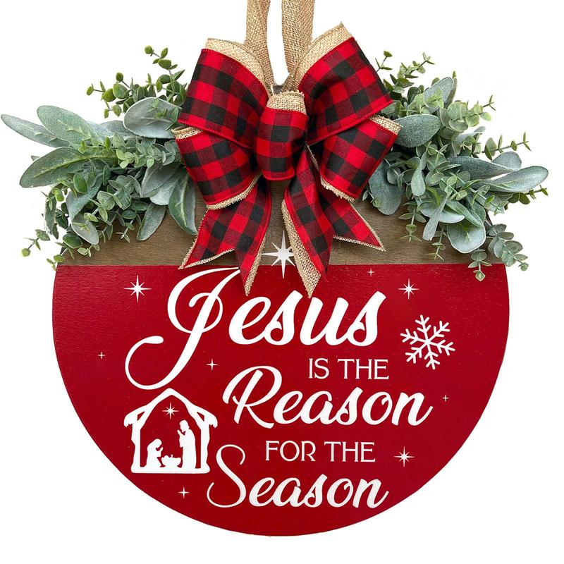 Jesus Is The Reason for The Season Sign, 1 Count Religious Christmas Sign, Front Door Hanging Decorations, Home Decor for Living Room Bedroom