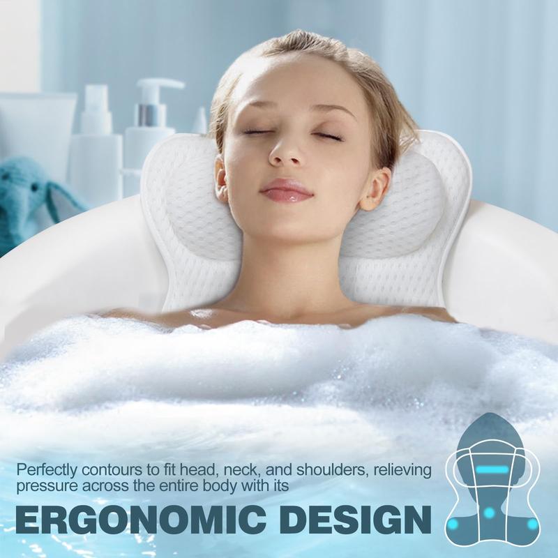 Luxury Bathtub Pillow - Head, Neck, and Back Support, Soft Ergonomic Spa Pillow, Relaxing Headrest for All Tubs, Machine Washable, Ideal Spa Gift