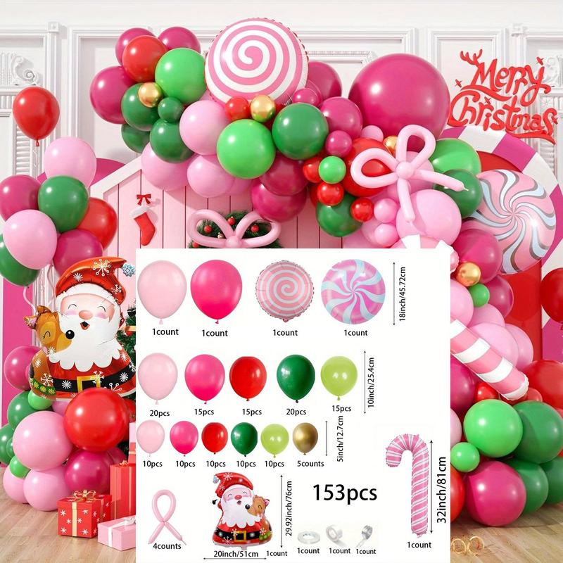 Christmas Balloon Garland Arch Kit, 153pcs set Mixed Color Balloon Set, Atmosphere Decoration Supplies for Home Party & Festival