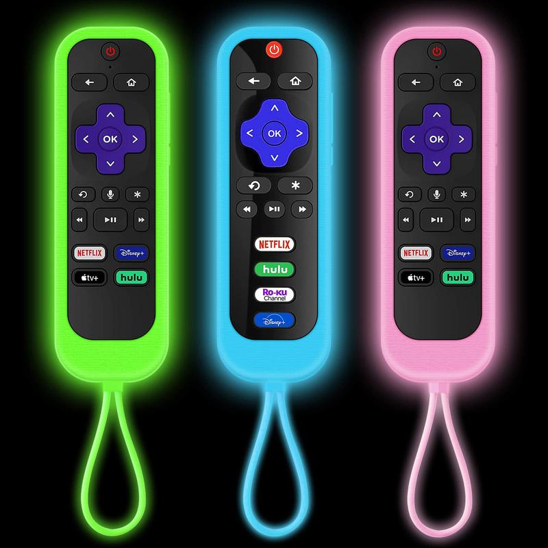 [3Pack] Roku Remote Case Cover Compatible with TCL Hisense roku TV |Sharp Roku TV | Roku Express 4K+，Glow in The Dark Makes it Easy to find