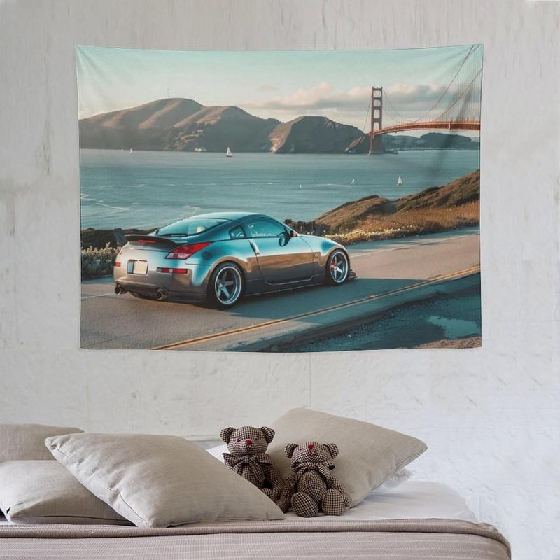 FoRes Sports 350z Jdm Car Golden Gate Bridge Car Tapestry Wall Hanging Funny Wall Tapestry for Bedroom Living Room Office Classroom Dorm Ceiling Home Wall Decor Art Tapestries 30