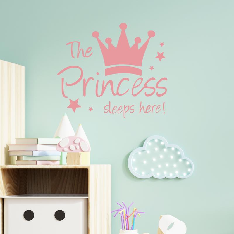 Princess Crown Wall Stickers, The Princess Sleeps Here Wall Decals for Girls Room Little Girls Bedroom Nursery Playroom Daycare Classroom Parties Decoration Decorative Smooth