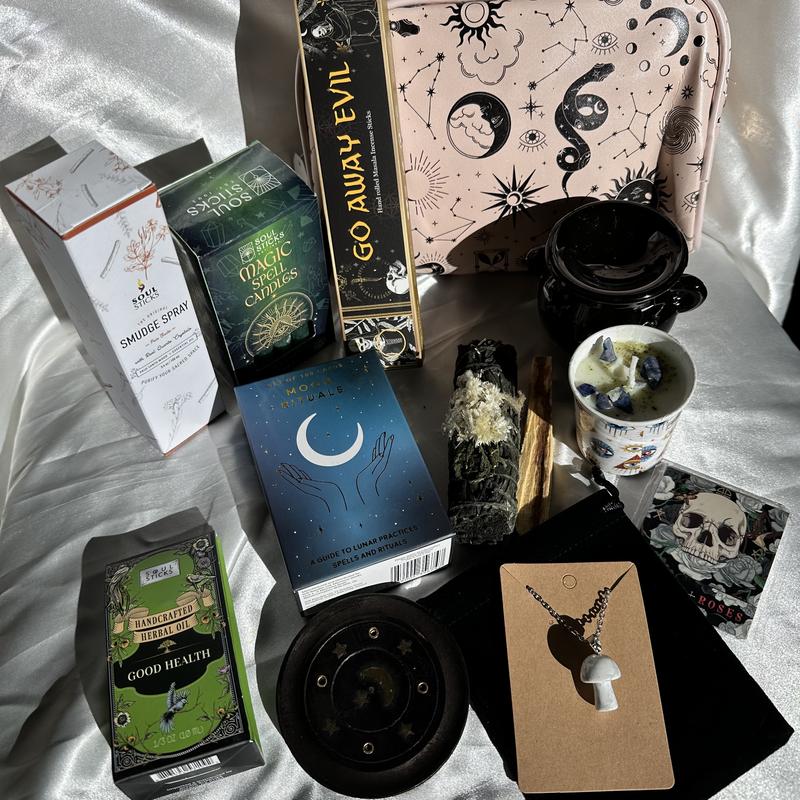 Celestial Witchy Spell Candle, Journal, Accessories, Tarot Cards, Bundle Gift Set